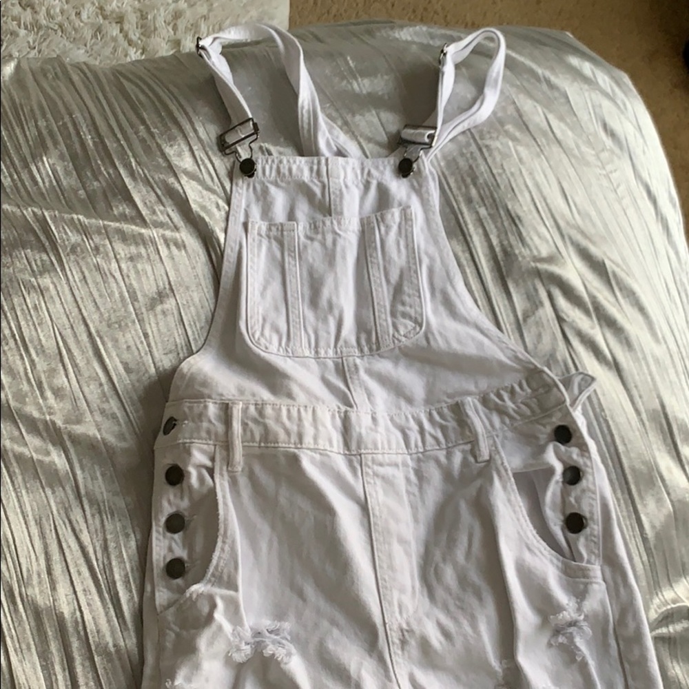 fashionnova white ripped overalls